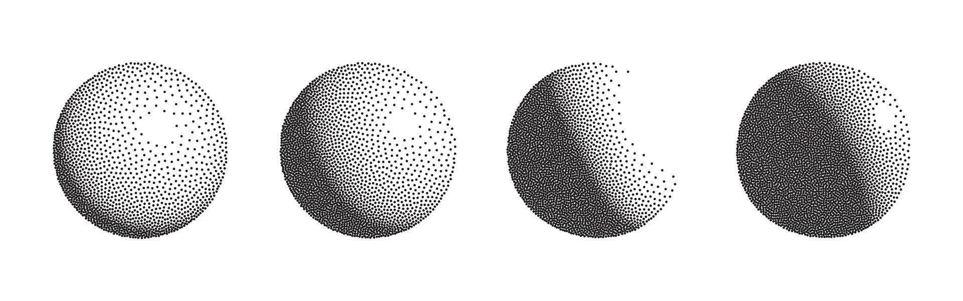 Dotwork 3D Spheres set. Grain texture effect vector
