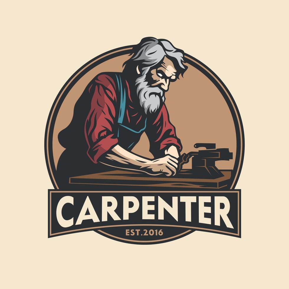 Carpenter woodwork craftsman Vintage badge logo vector