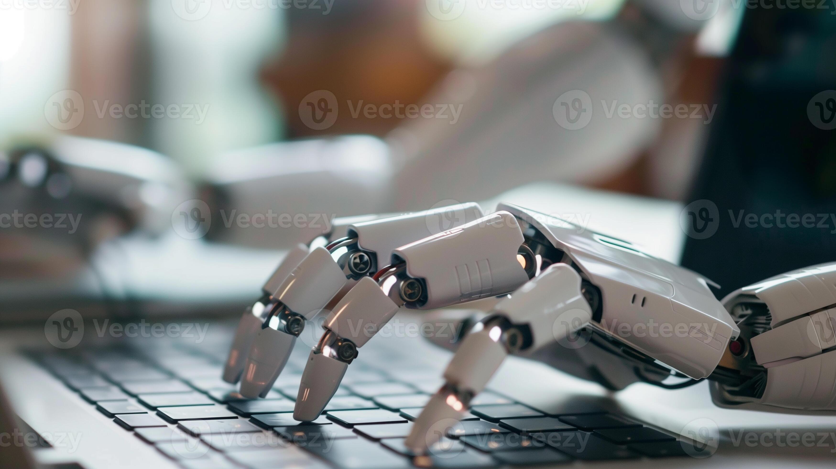 A striking image capturing the intricate mechanics of a modern robot as ...