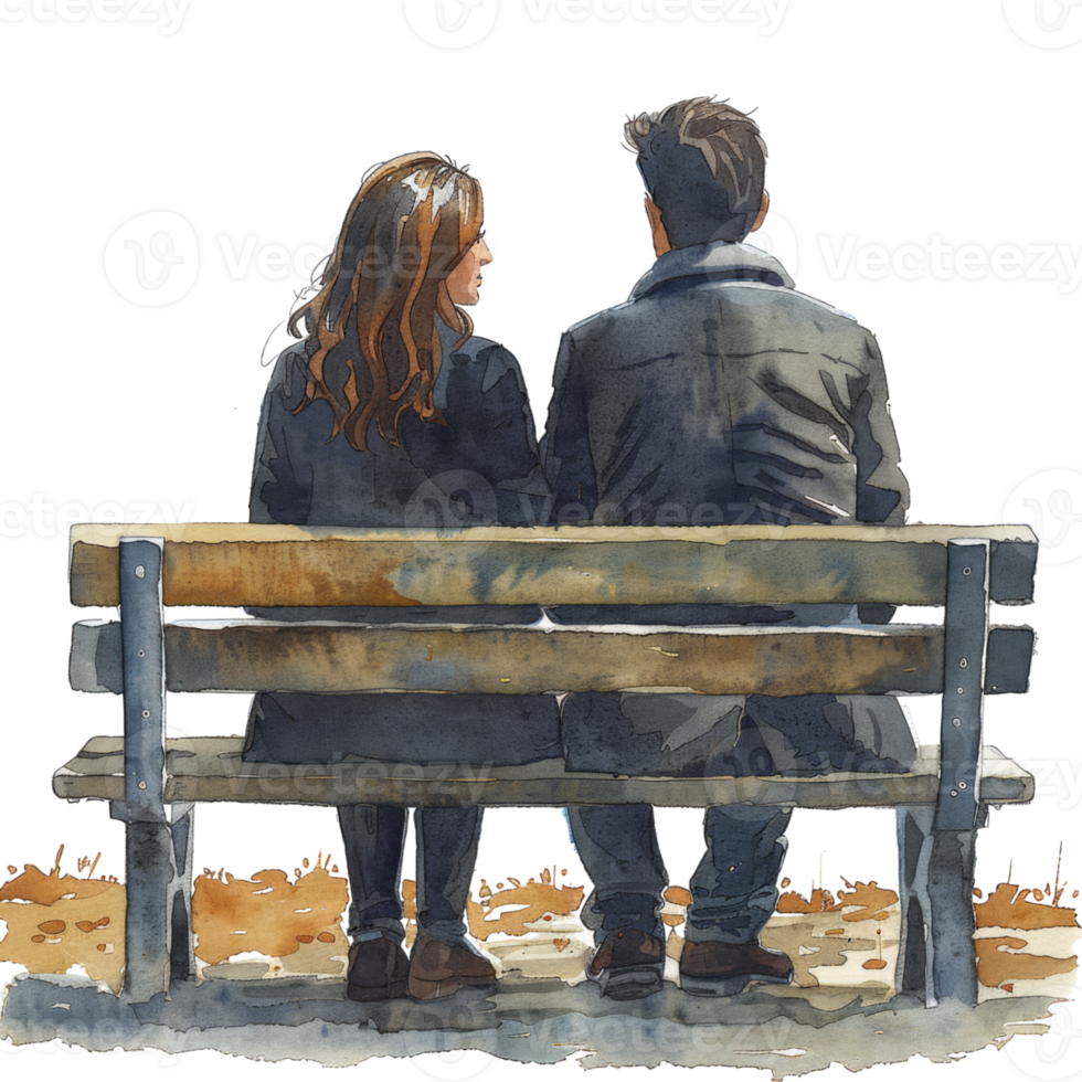 Couple Sitting on Bench in Autumn Setting png