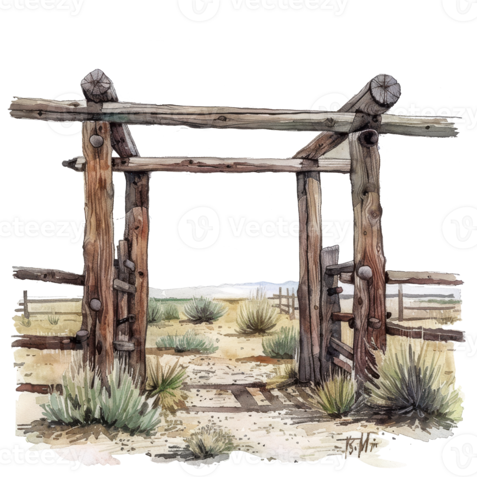 Rustic Wooden Corral with Open Gate png