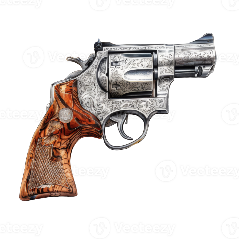 Vintage Revolver with Wooden Grip png