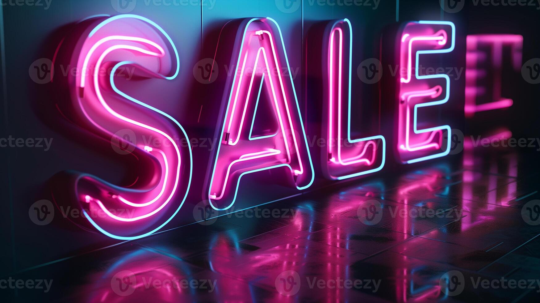 Vibrant neon sale sign photo, perfect for marketing and advertisement visuals, photo