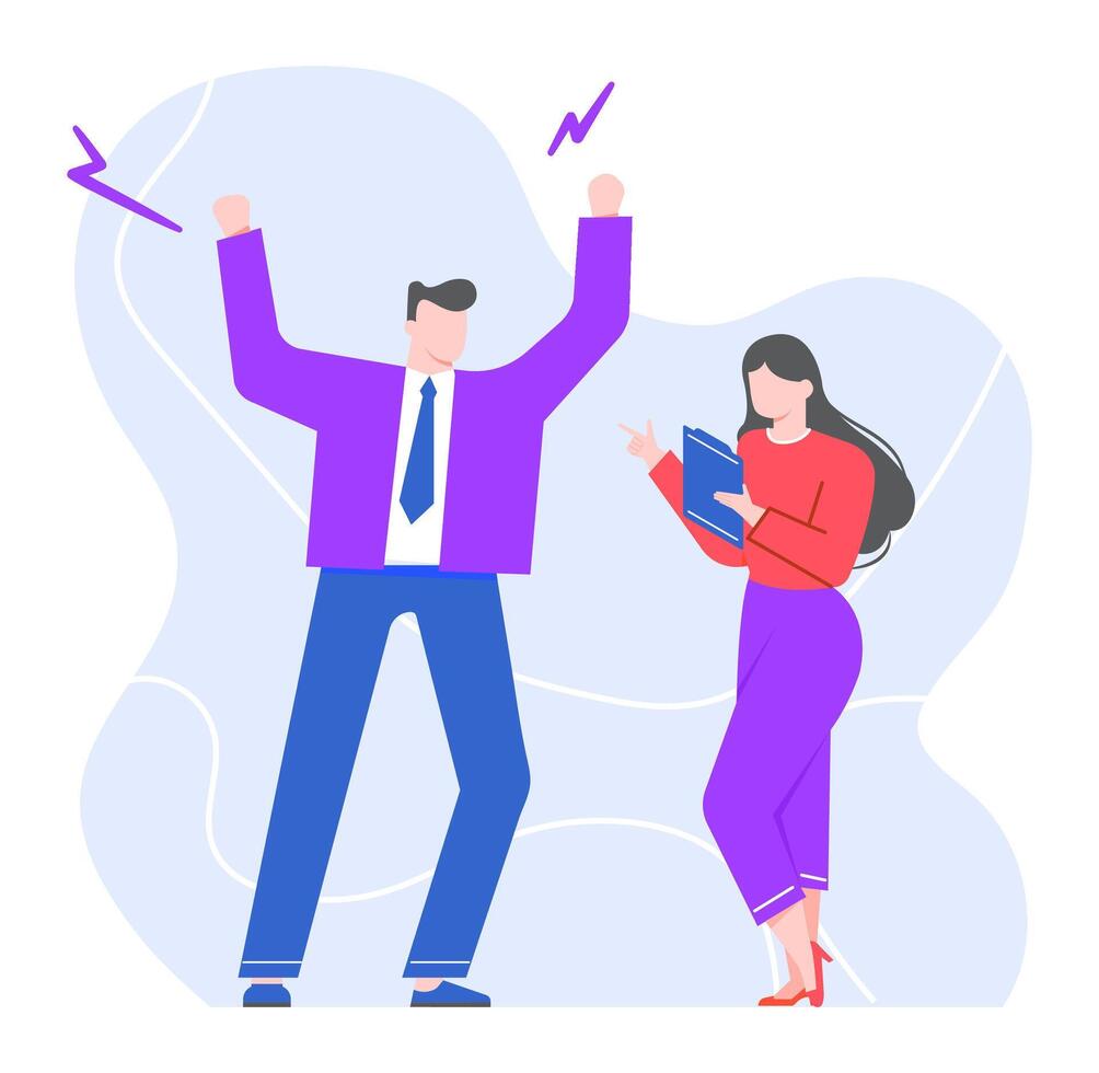 Boss shouting to employee, angry and furious leader vector