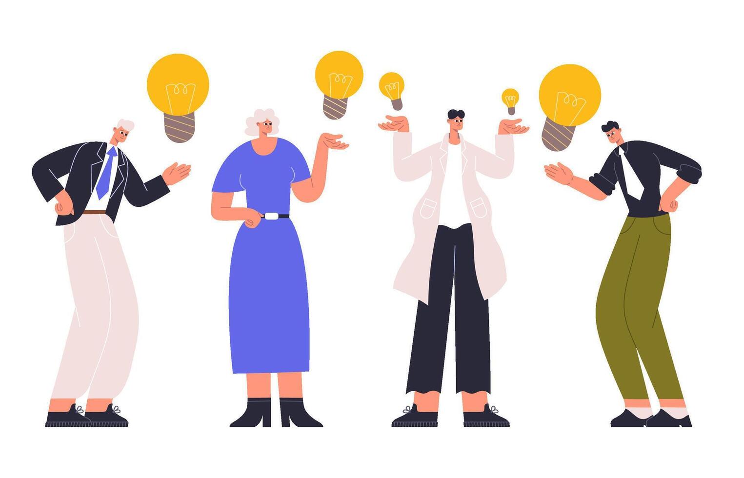 People have idea, good idea sharing, sharing knowledge collaboration. Business idea generating, characters sharing brilliant ideas illustration. Creative ideas sharing vector