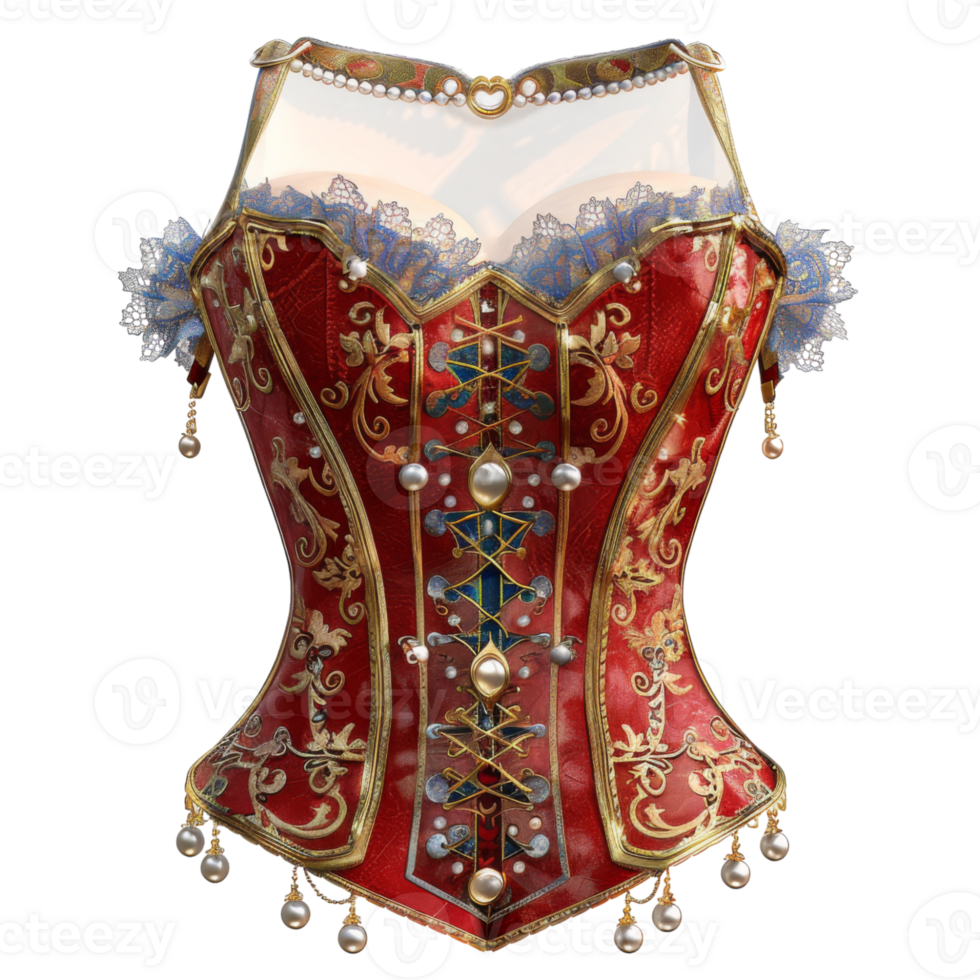 Elegant Red and Gold Corset with Detailed Design png