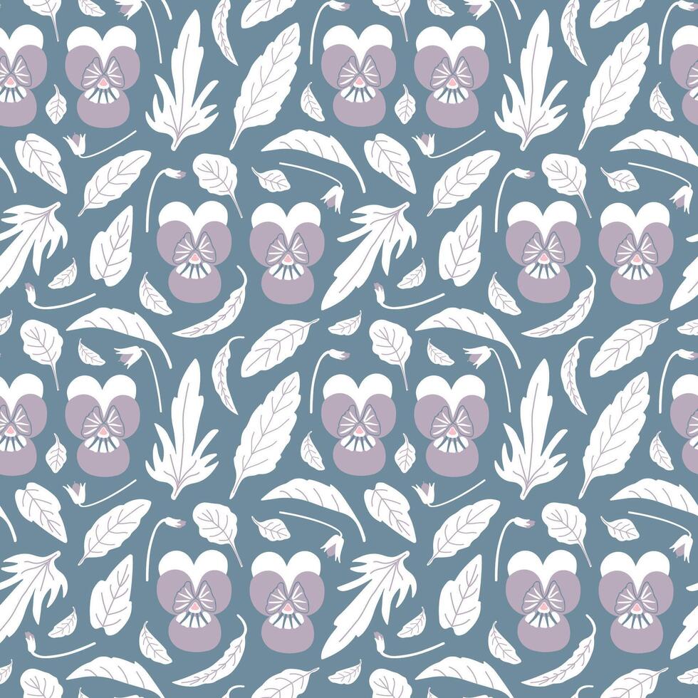 Mysterious floral seamless pattern in grey-blue-purple colors. Enchanted garden repeat pattern for textile, paper, fashion design with leaf and flower elements. vector