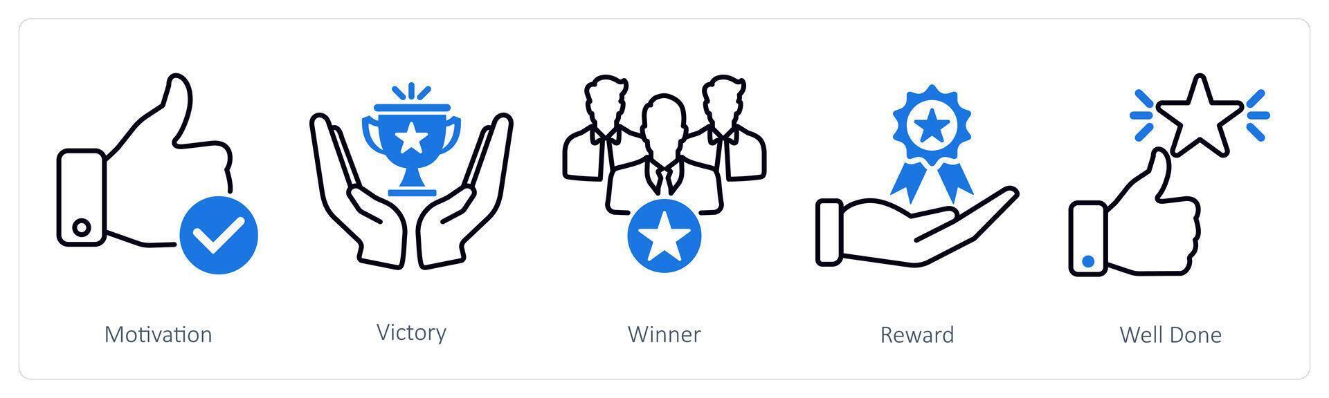 A set of 5 Success icons as motivation, victory, winner vector