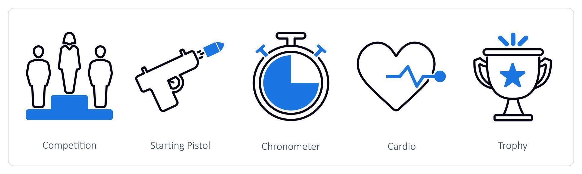 A set of 5 Running icons as competition, starting pistol, chronometer vector