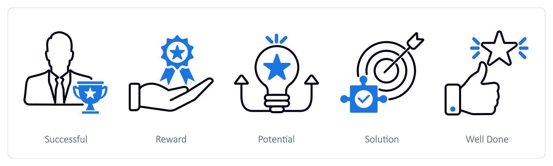 A set of 5 Success icons as successful, reward, potential vector