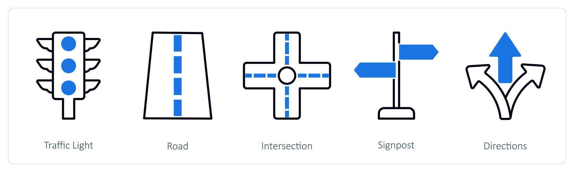 A set of 5 Running icons as traffic light, road, intersection vector