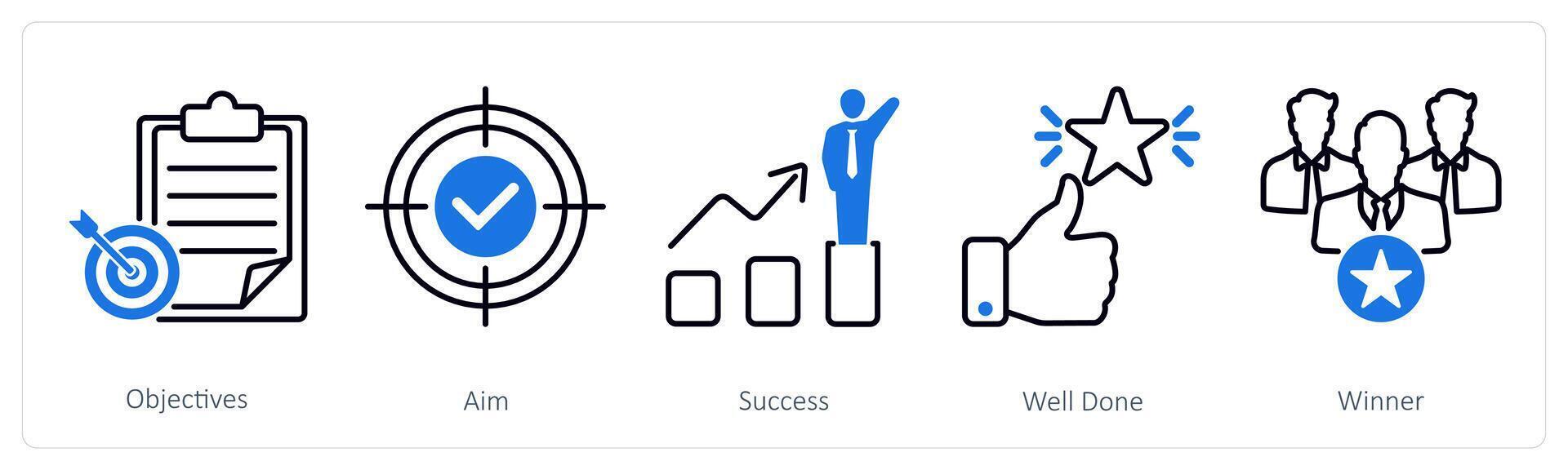 A set of 5 Success icons as objectives, aim, success vector