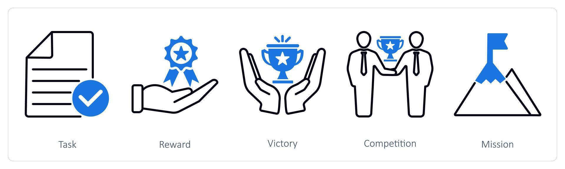 A set of 5 Success icons as task, reward, victory vector