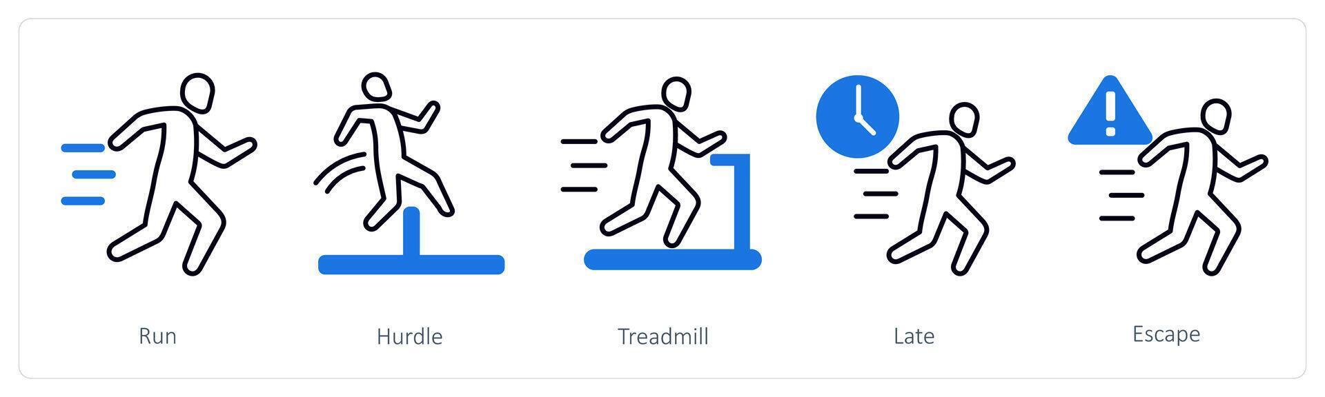 A set of 5 Running icons as run, hurdle, treadmill vector