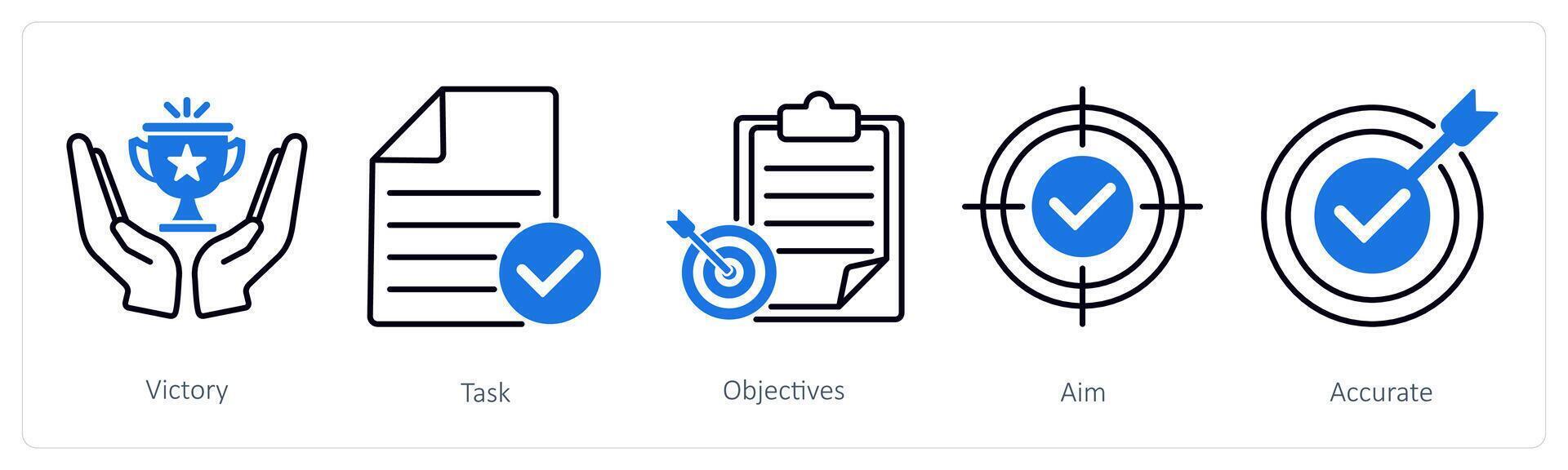 A set of 5 Success icons as victory, task, objectives vector