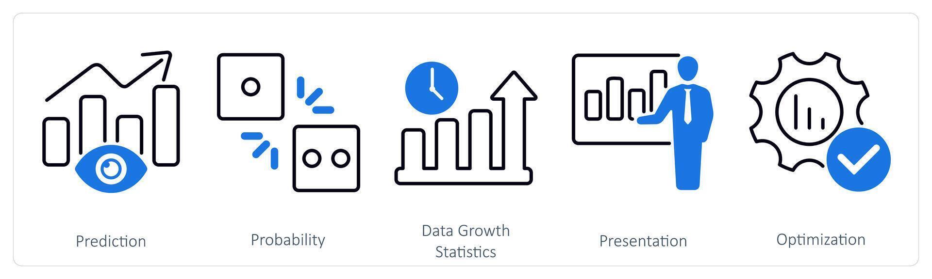 A set of 5 Statistics icons as prediction, probability, data growth statistics vector