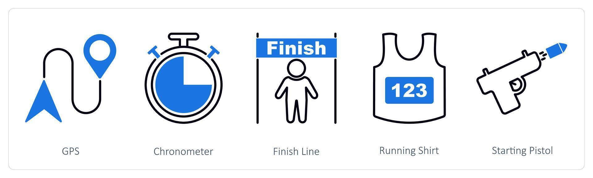 A set of 5 Running icons as gps, chronometer, finish line vector