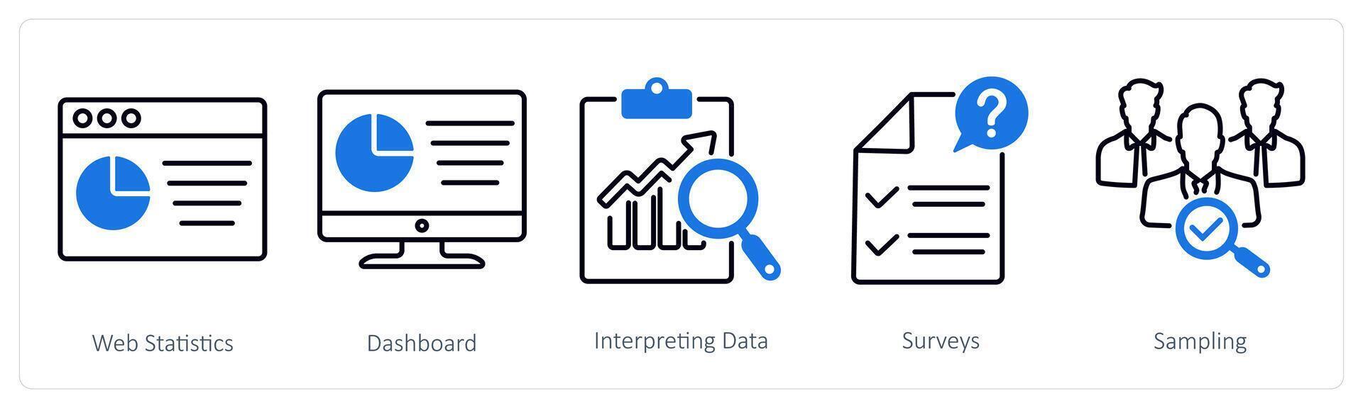 A set of 5 Statistics icons as web statistics, dashboard, interpreting data vector