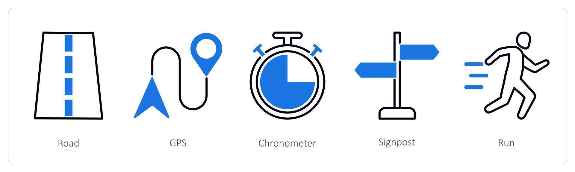 A set of 5 Running icons as road, gps, chronometer vector