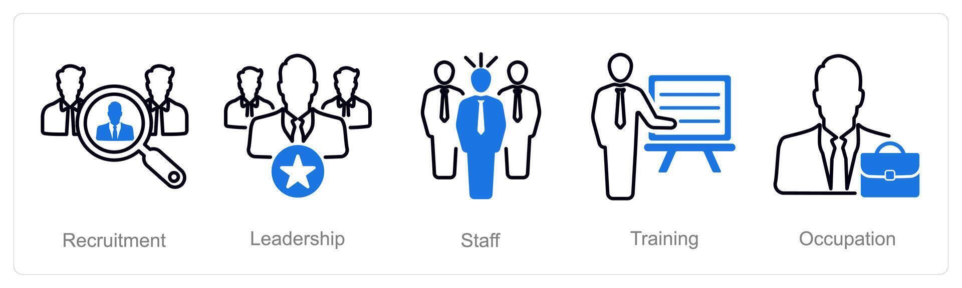 A set of 5 recruitment icons as recruitment, leadership, staff vector