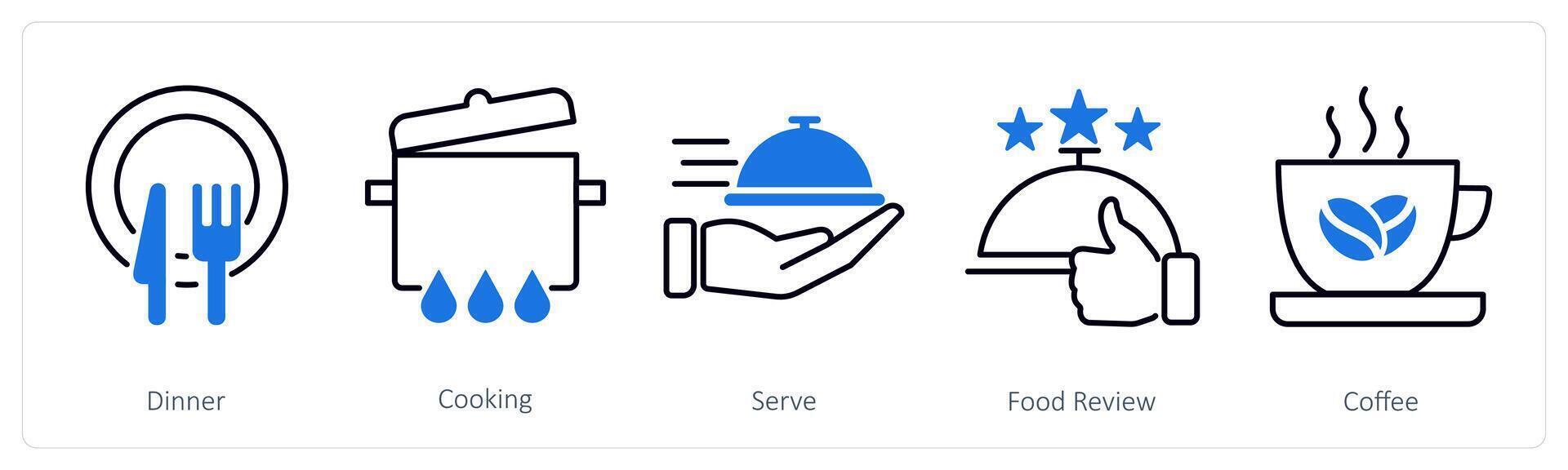 A set of 5 Restaurant icons as dinner, cooking, serve vector