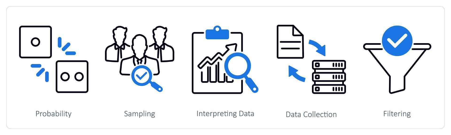 A set of 5 Statistics icons as probability, sampling, interpreting data vector