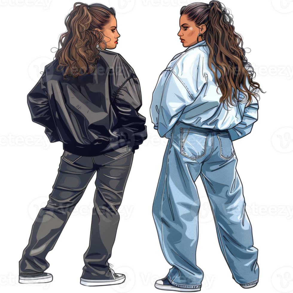 Two Women Facing Each Other in Casual Outfits png