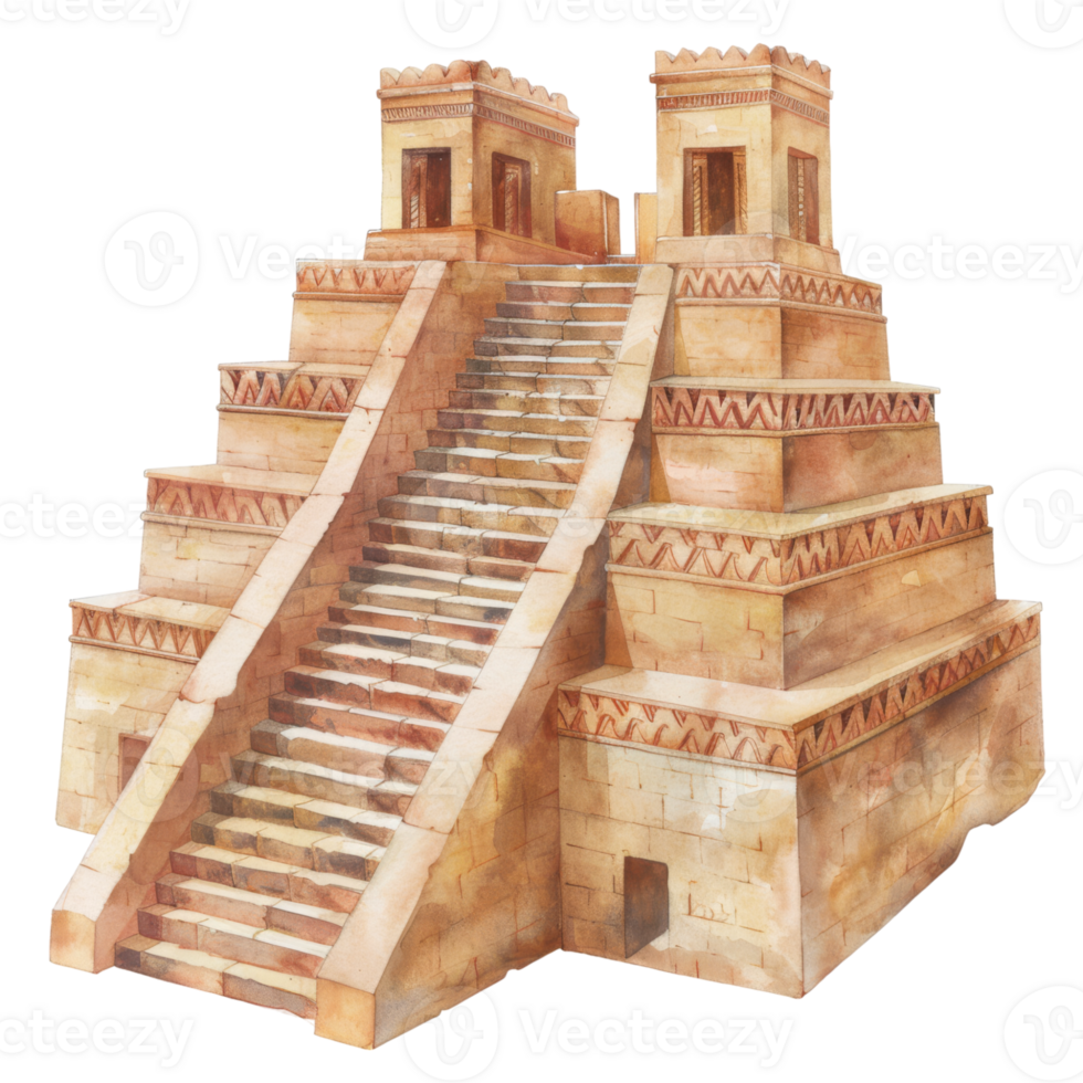 Ancient Ziggurat with Grand Staircase in Desert Setting 46454412 PNG