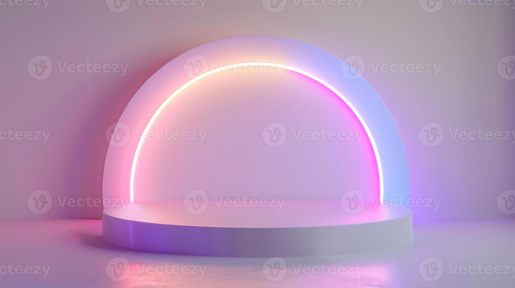 Pure minimalist podium with a soft, glowing rainbow aura for vibrant cosmetic displays, 3D, creative, with perfect lighting, photo