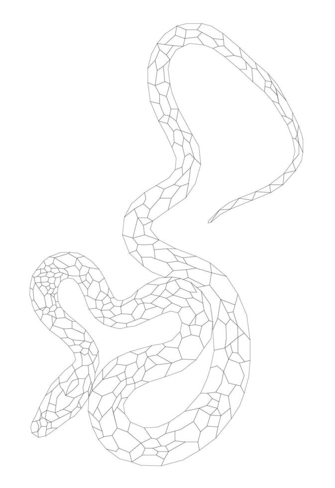 snake outline in polygonal mosaic style for decoration or coloring. symbol of the year 2025 snake. BW illustration isolated vector
