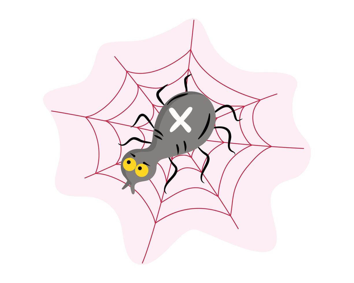 Cartoon spider and Web. Halloween, holiday, isolated background. vector