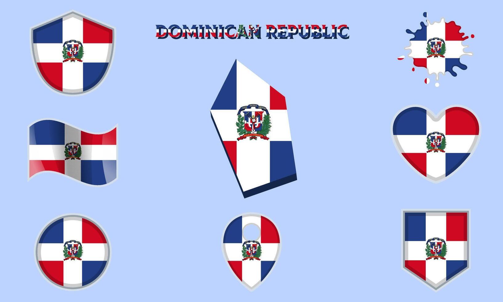 Collection of flat national flags of Dominican Republic with map vector