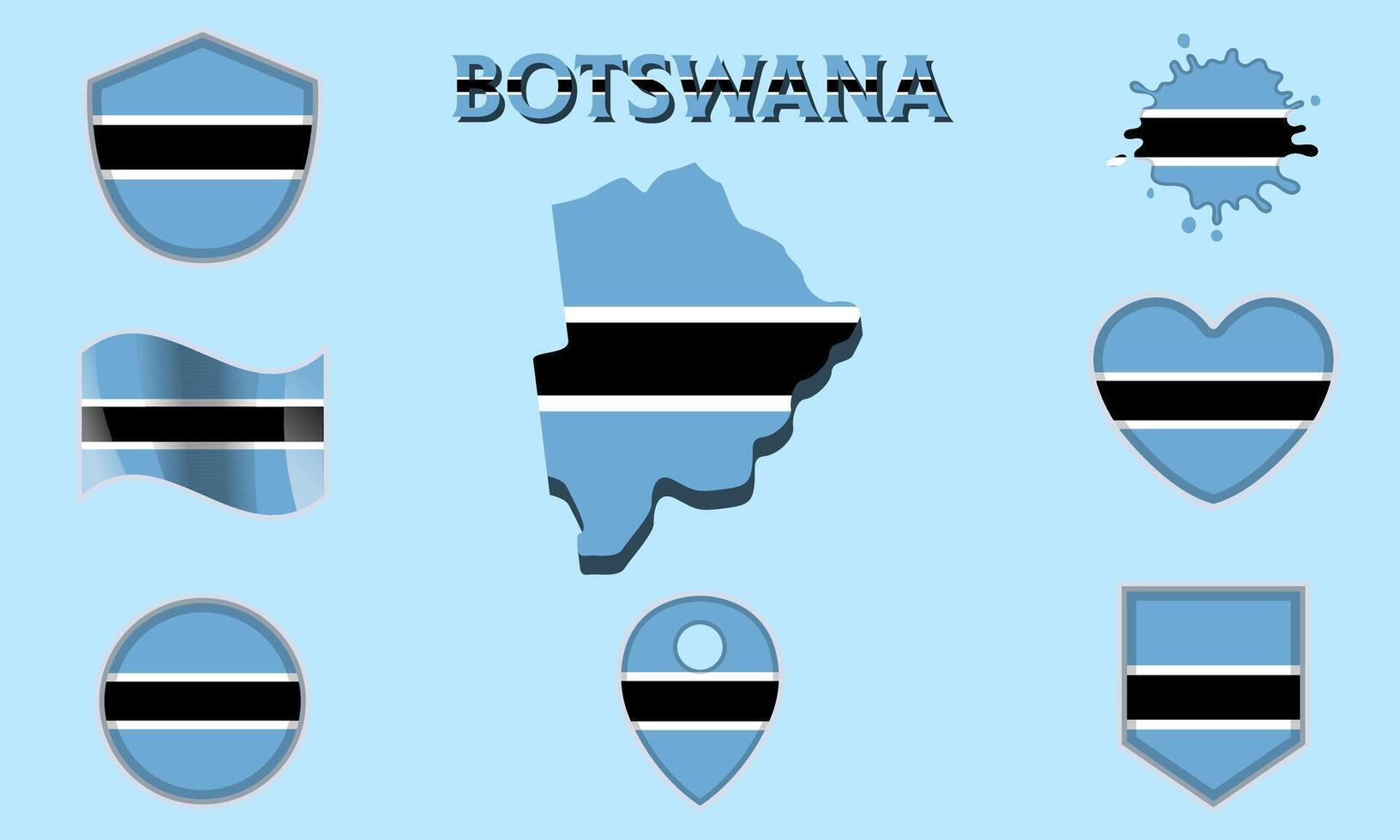 Collection of flat national flags of Botswana with map vector