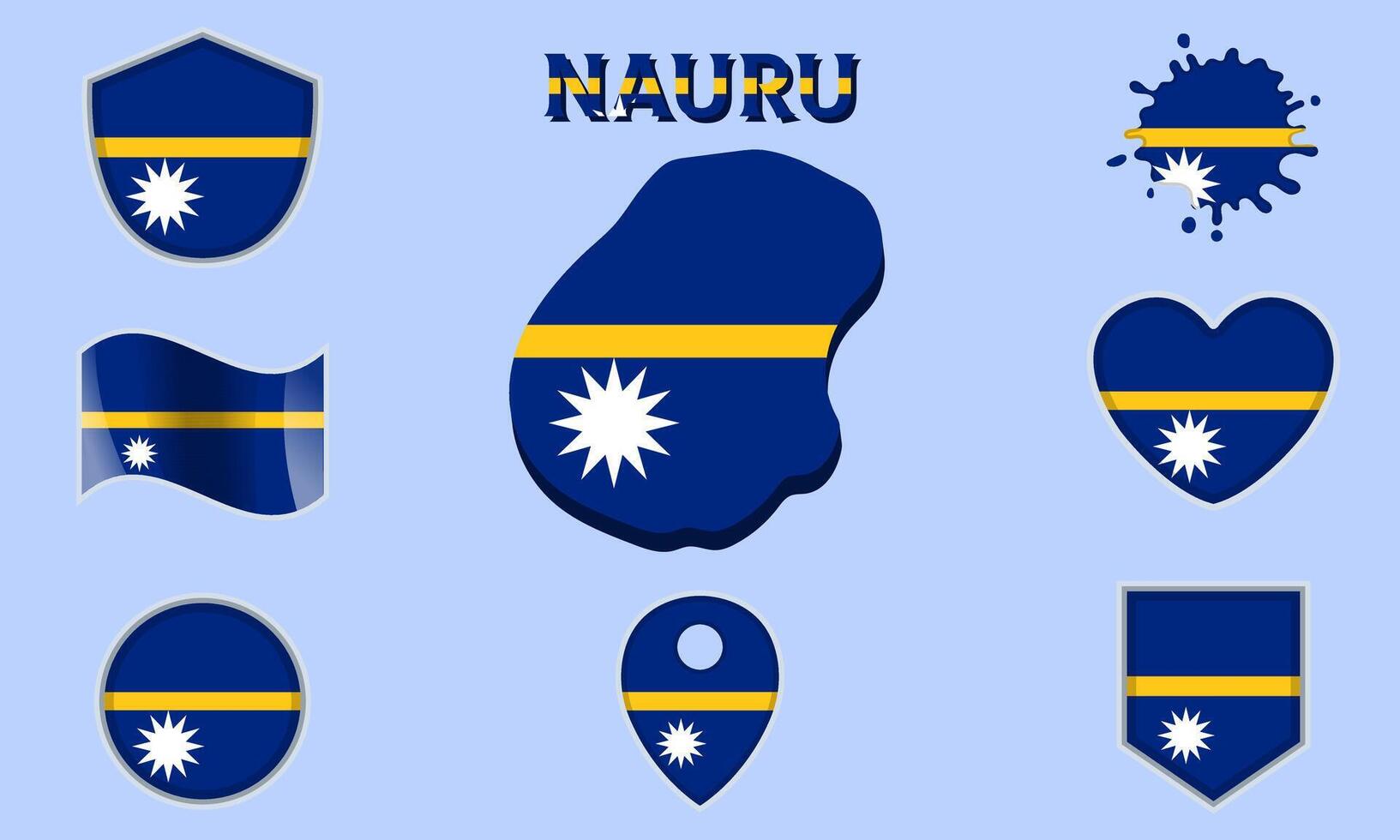 Collection of flat national flags of Nauru with map vector