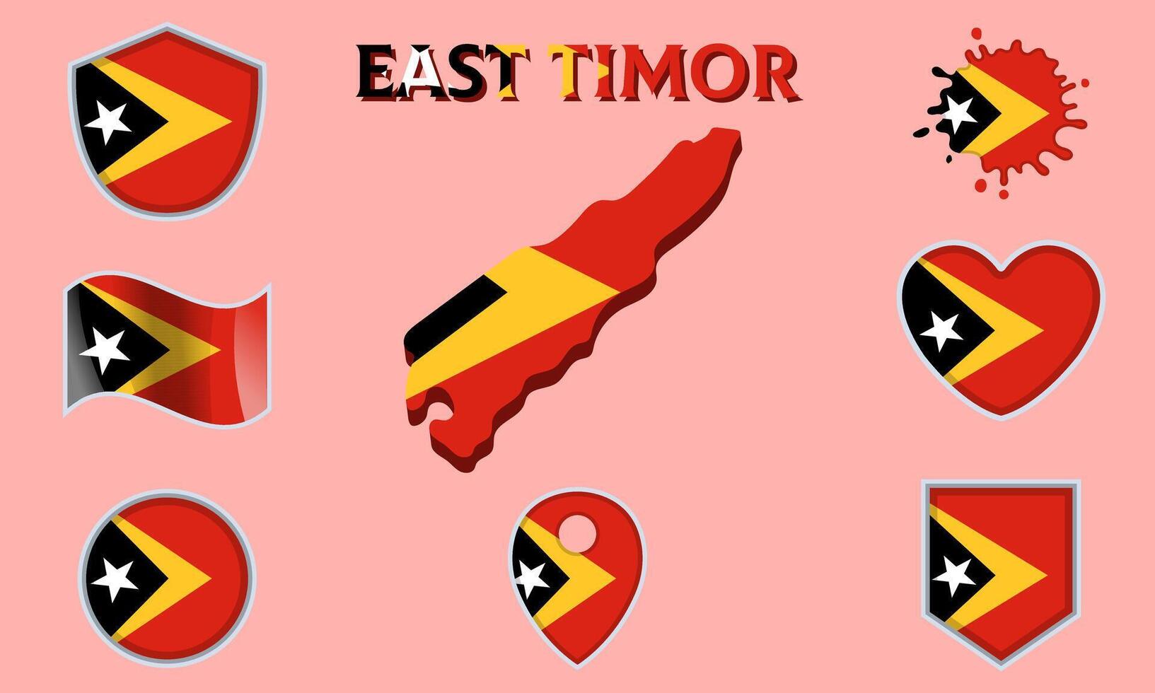 Collection of flat national flags of East Timor with map vector