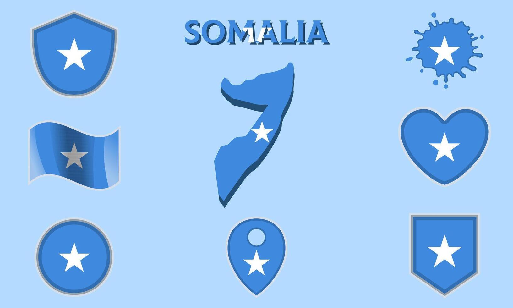 Collection of flat national flags of Somalia with map vector