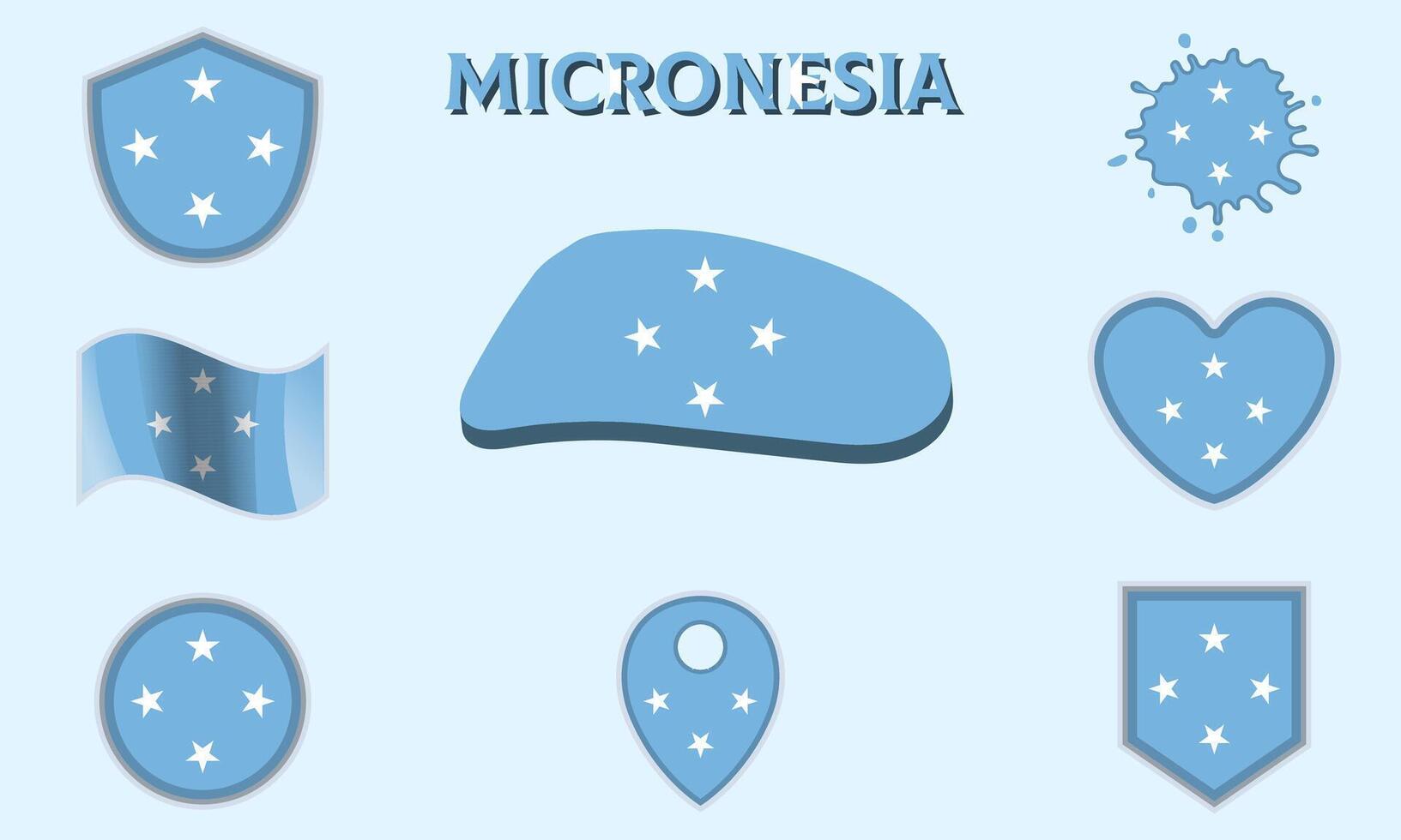 Collection of flat national flags of Micronesia with map vector