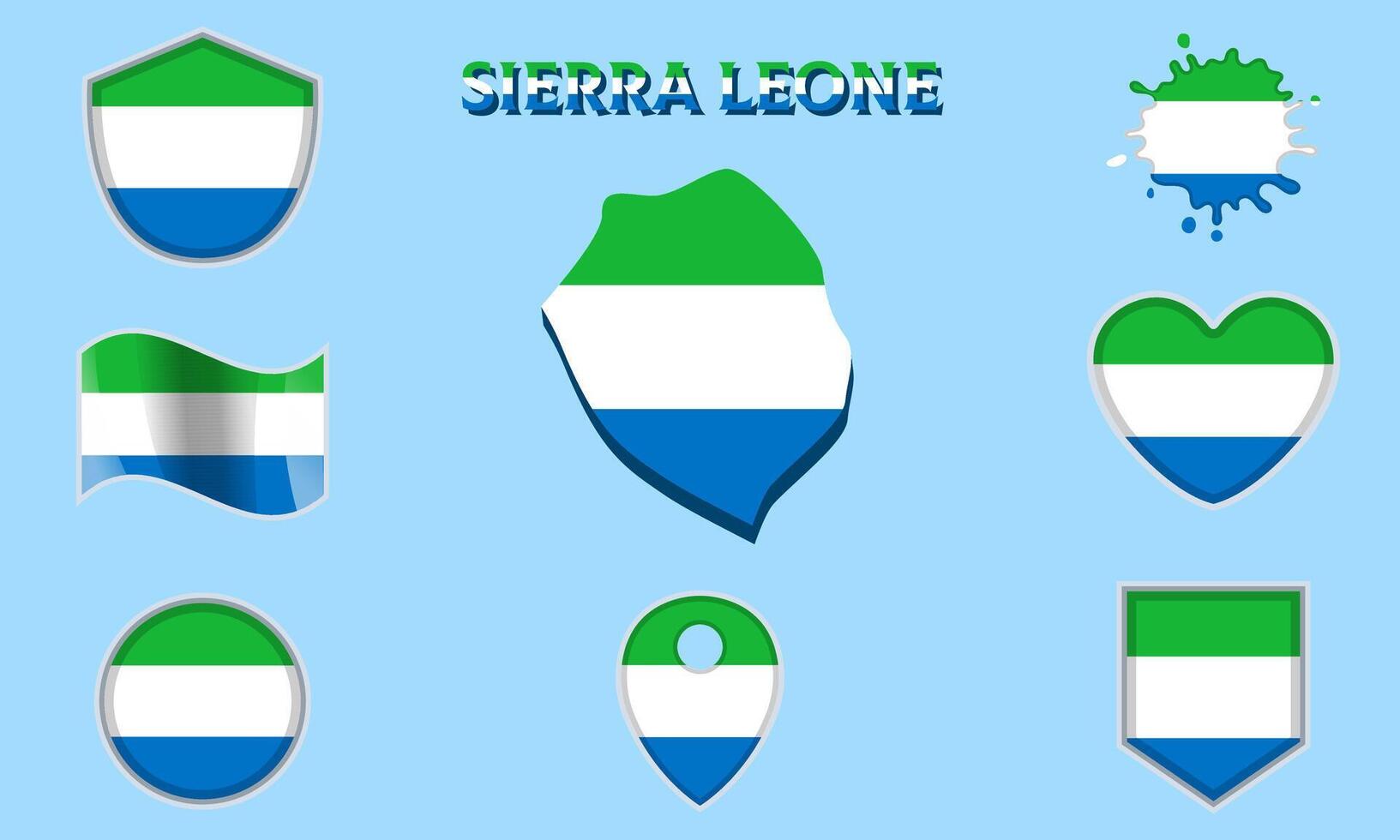 Collection of flat national flags of Sierra Leone with map vector