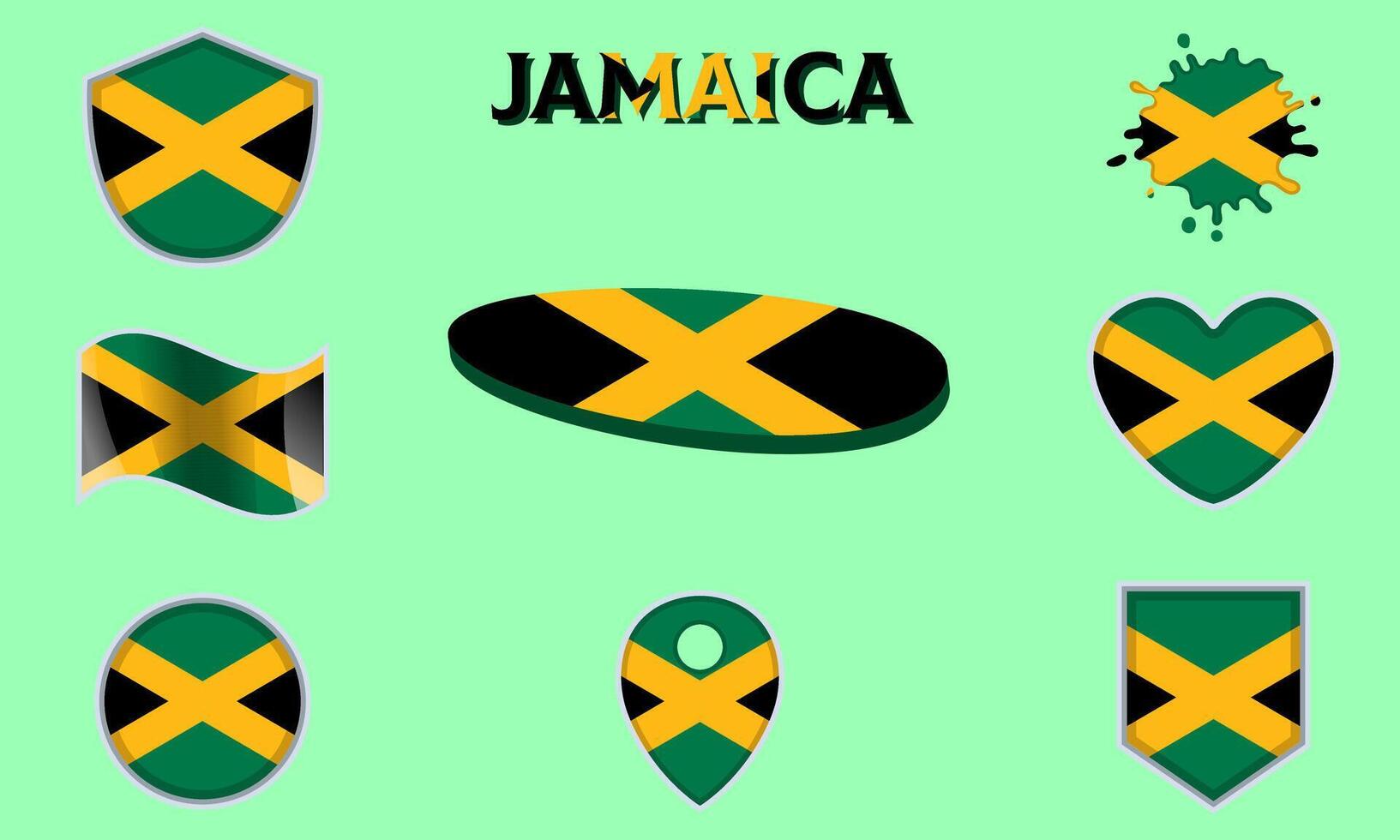 Collection of flat national flags of Jamaica with map vector