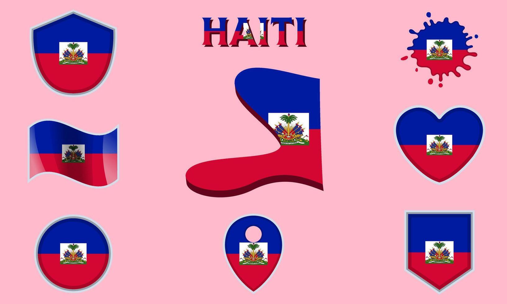 Collection of flat national flags of Haiti with map vector
