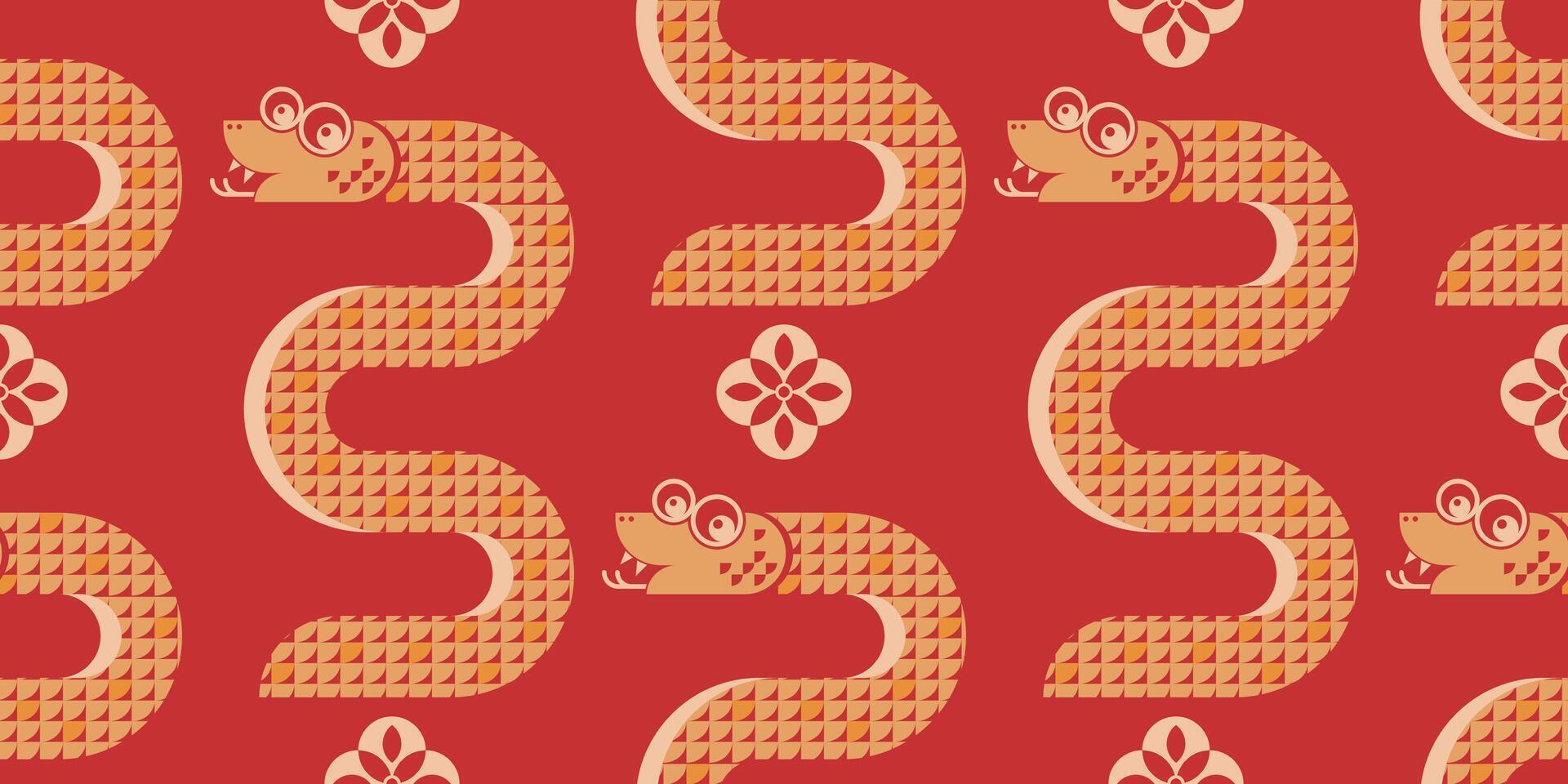 Seamless pattern happy chinese new year 2025 the snake zodiac sign with asian elements paper cut style on color background. vector