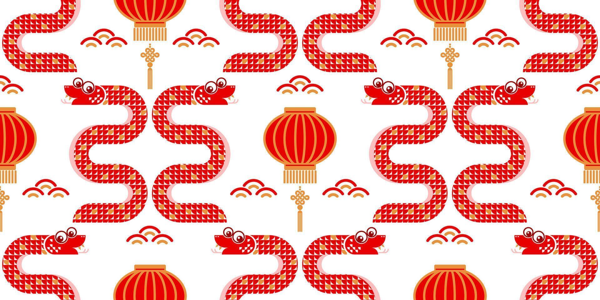 Seamless pattern happy chinese new year 2025 the snake zodiac sign with asian elements paper cut style on color background. vector