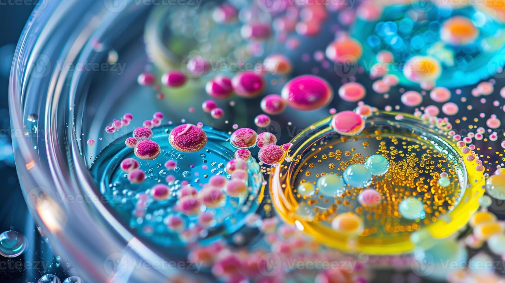 A close-up of colorful microorganisms in a petri dish, representing their potential for environmental cleanup photo