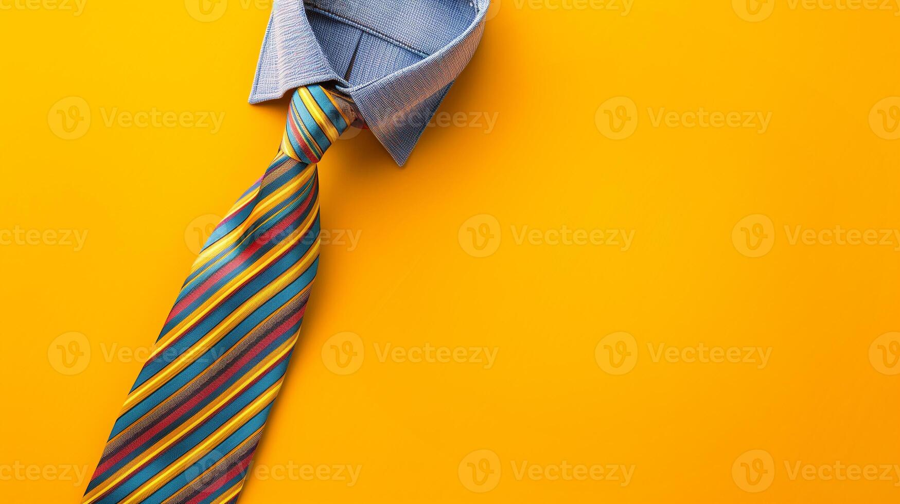 Blue stripped shirt and tie on yellow background photo