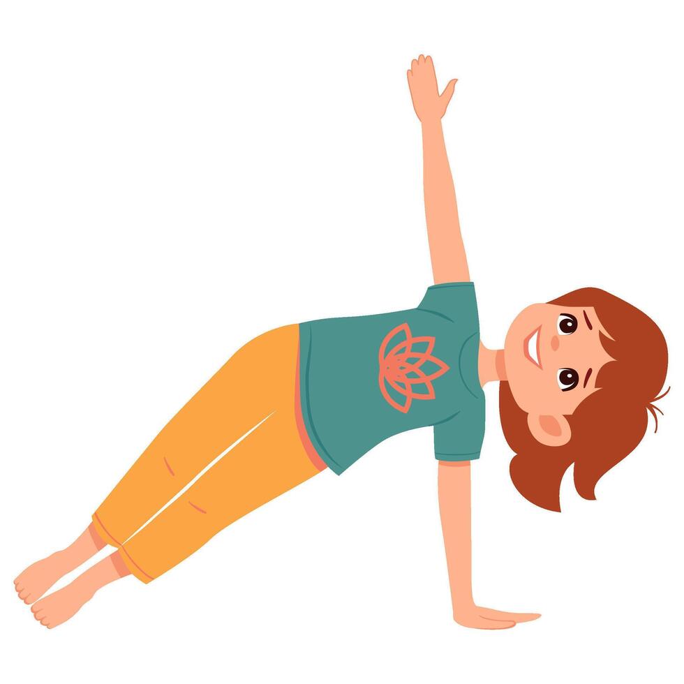 Girl doing yoga side plank pose vector
