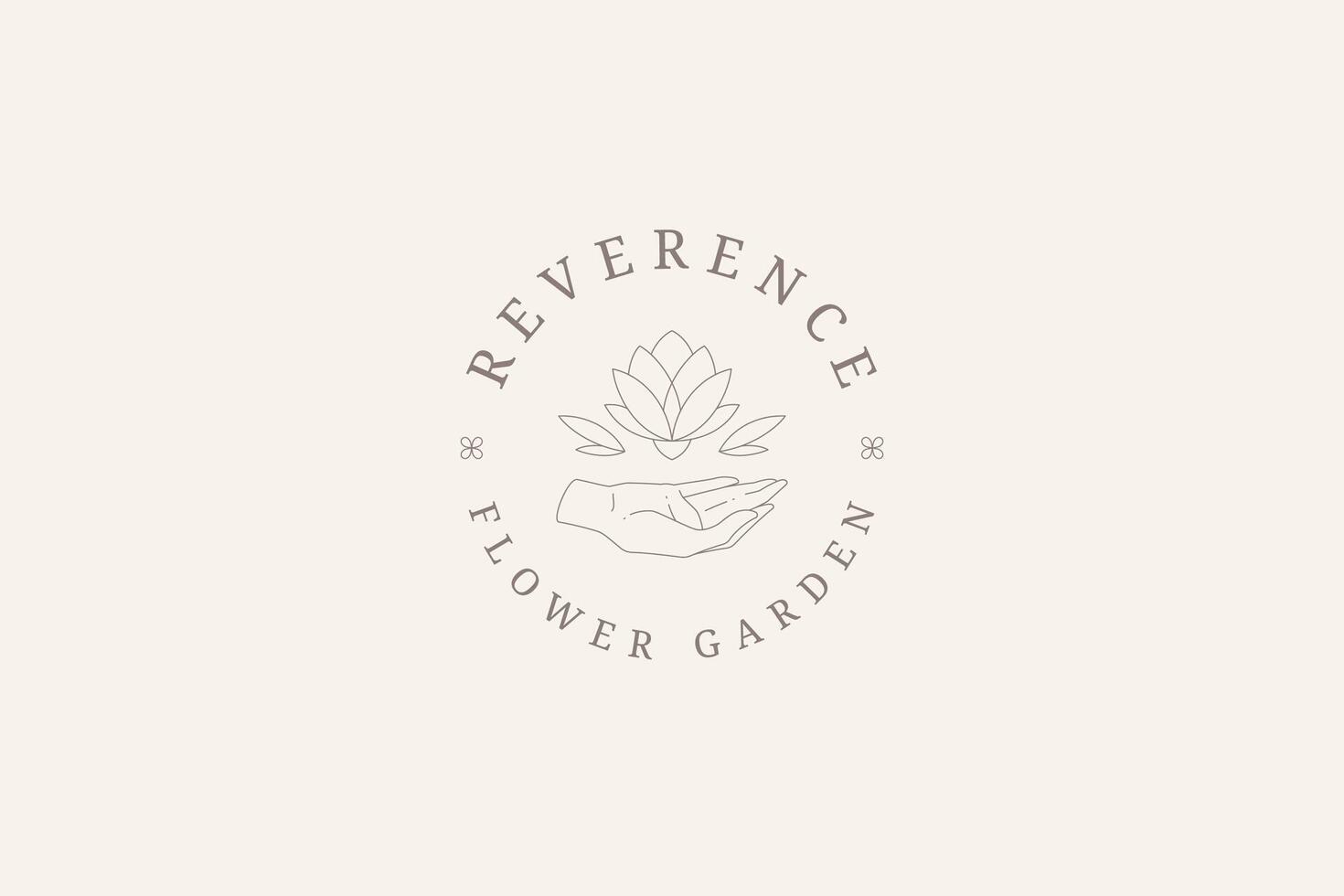 Delicate monochrome natural lotus in human hands circle logo with place for text vector