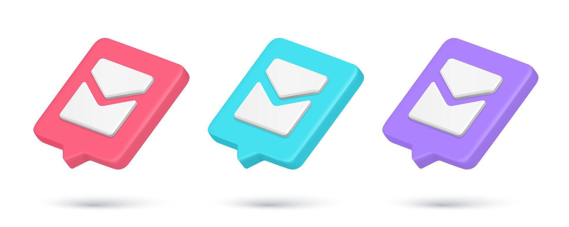 Collection realistic 3d isometric icon closed mail envelope quick tips illustration vector