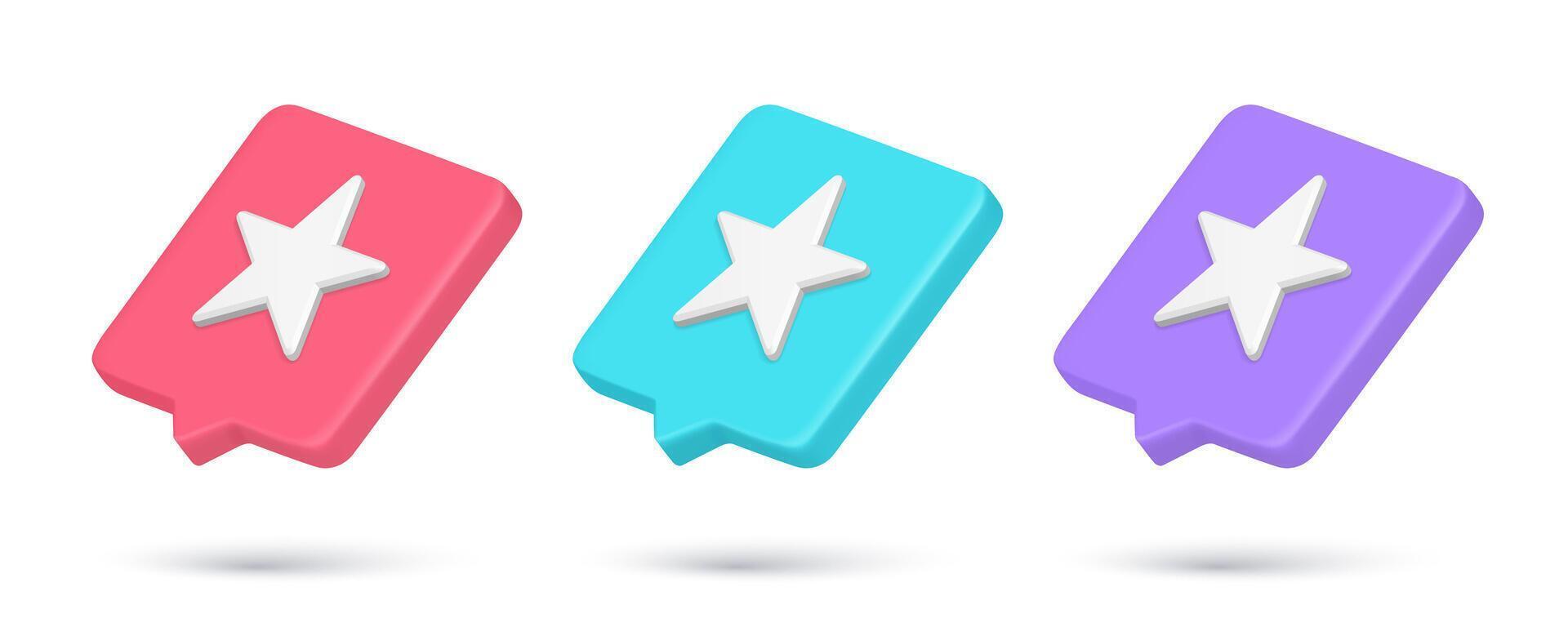 Realistic multicolored star rating evaluation quick tips 3d icon collection illustration vector