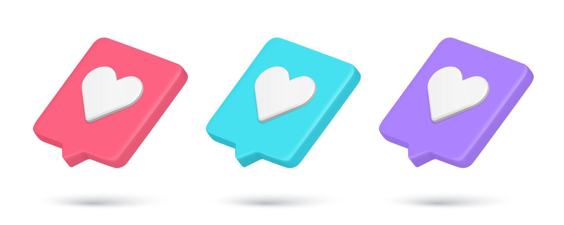 Multicolored realistic 3d icon heart online dating quick tips notification set illustration vector