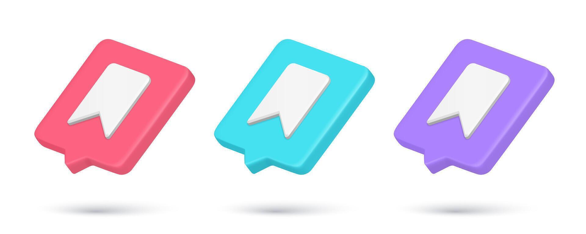 Realistic 3d icon bookmark flag for remember place text information quick tips collection vector